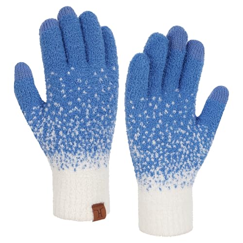 Bequemer Laden Winter Warm Damen Handschuhe Thermo Winterhandschuhe Elegant Jacquard Strickhandschuhe mit Elastisch Manschette Geschenk für Frauen, Blau von Bequemer Laden