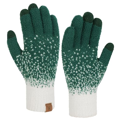 Bequemer Laden Winter Warm Damen Handschuhe Thermo Winterhandschuhe Elegant Jacquard Strickhandschuhe mit Elastisch Manschette Geschenk für Frauen, Dunkelgrün von Bequemer Laden