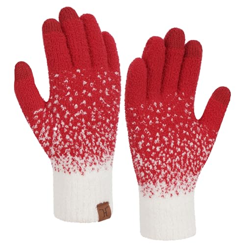 Bequemer Laden Winter Warm Damen Handschuhe Thermo Winterhandschuhe Elegant Jacquard Strickhandschuhe mit Elastisch Manschette Geschenk für Frauen, Rot von Bequemer Laden