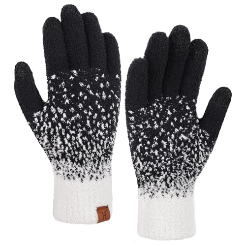 Bequemer Laden Winter Warm Damen Handschuhe Thermo Winterhandschuhe Elegant Jacquard Strickhandschuhe mit Elastisch Manschette Geschenk für Frauen, Schwarz von Bequemer Laden