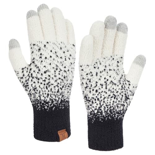 Bequemer Laden Winter Warm Damen Handschuhe Thermo Winterhandschuhe Elegant Jacquard Strickhandschuhe mit Elastisch Manschette Geschenk für Frauen, Weiß von Bequemer Laden
