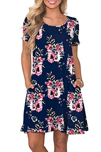 Bequemer Laden Damen Casual Kurze Shirt Lose Tunika Kurzarm T-Shirt Kleid, M, Marine von Bequemer Laden