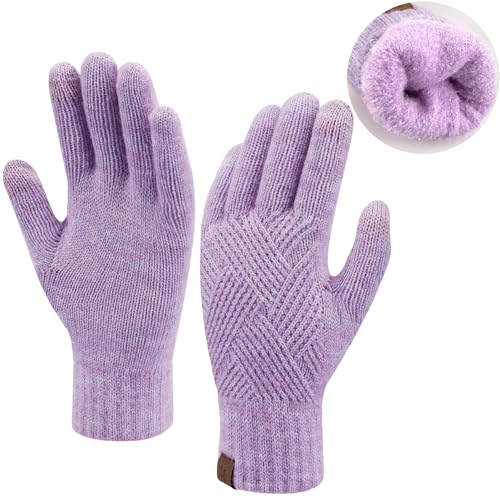 Damen Winter Warm Touchscreen Handschuhe Thermo Gestrickte Winterhandschuhe Doppellagige Strickhandschuhe mit Fleece Gefütterte Frauen Geschenk, Lila von Bequemer Laden