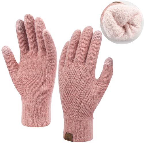 Damen Winter Warm Touchscreen Handschuhe Thermo Gestrickte Winterhandschuhe Doppellagige Strickhandschuhe mit Fleece Gefütterte Frauen Geschenk, Rosa von Bequemer Laden