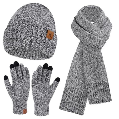 Winter Warm Damen Mütze Lange Schal Touchscreen Handschuhe Set Thermo Wintermütze Strickmütze Beanie Winterhandschuhe Schals für Damen Geschenk Frauen, Schwarzweiß von Bequemer Laden