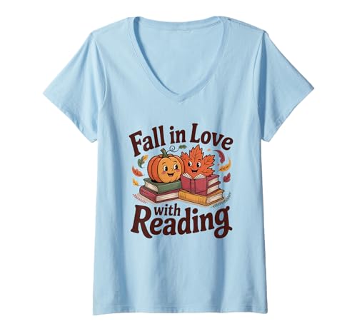 Damen Verlieben Sie Sich in das Lesen süßer Autum-Leser Bibliothekar T-Shirt mit V-Ausschnitt von Ber Months Season Apparel Co.