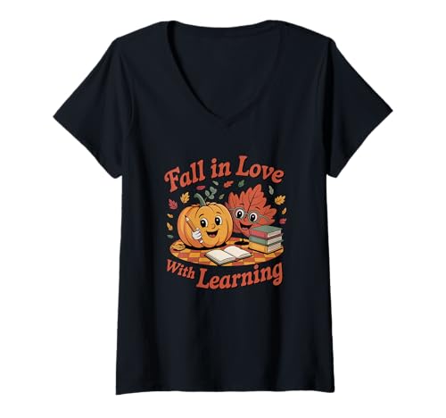 Damen Verlieben Sie Sich in den niedlichen Autum-Lehrer T-Shirt mit V-Ausschnitt von Ber Months Season Apparel Co.