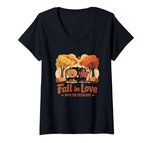 Damen Verlieben Sie Sich in den niedlichen Herbstwanderer im Freien T-Shirt mit V-Ausschnitt Damen Verlieben Sie Sich in den niedlichen Herbstwanderer im Freien T-Shirt mit V-Ausschnitt von Ber Months Season Apparel Co.