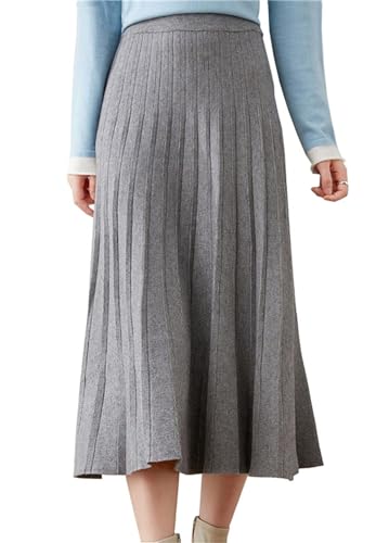 Beralst Damen Plissee Knit Sweater Midi Röcke, Grau, Groß von Beralst