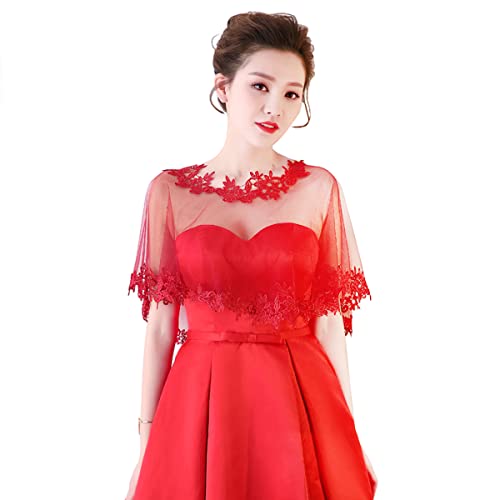 Berax Brautkleid Umhang Elegant Hochzeitsschal Brautzusatz Retro Spitze Tüll Stola Boleros für Abendkleid Cocktaikleid,Weinrot von Berax