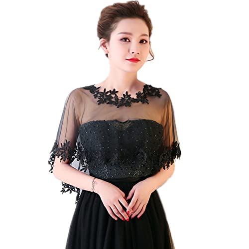 Berax Brautkleid Umhang Elegant Hochzeitsschal Brautzusatz Retro Spitze Tüll Stola Boleros für Abendkleid Cocktaikleid (Schwarz) von Berax