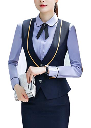 Berax Damen Blazer Weste Anzug Weste Anzugweste Kellnerweste Slim fit Office Weste mit 2 Tasche,Blau X-Large von Berax