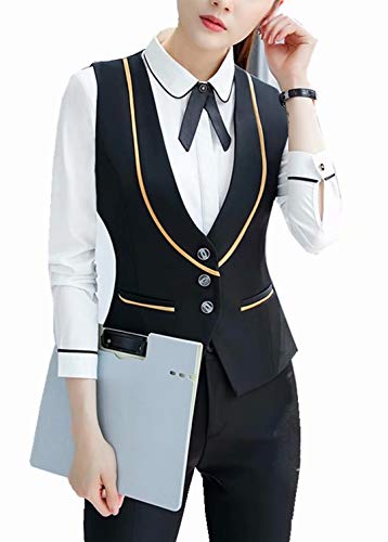 Berax Damen Blazer Weste Anzug Weste Anzugweste Kellnerweste Slim fit Office Weste mit 2 Tasche,Schwarz 2X-Large von Berax