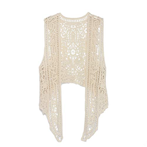 Berax Damen Bluse Lace Häkel Tops Weste Baumwolle Cardigan Hippie Häkeln Hohl Spitze Irregular Boho Weste Bluse (Beige) von Berax