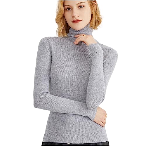 Berax Damen Pullover Rollkragen Strickpullover Basic Frühling Herbst Dünn Strickpulli Elegant Langarmshirt,Hellgrau Large von Berax