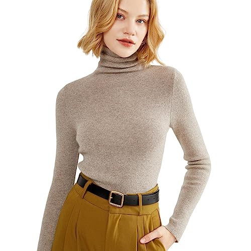 Berax Damen Pullover Rollkragen Strickpullover Basic Frühling Herbst Dünn Strickpulli Elegant Langarmshirt,Kamel Medium von Berax