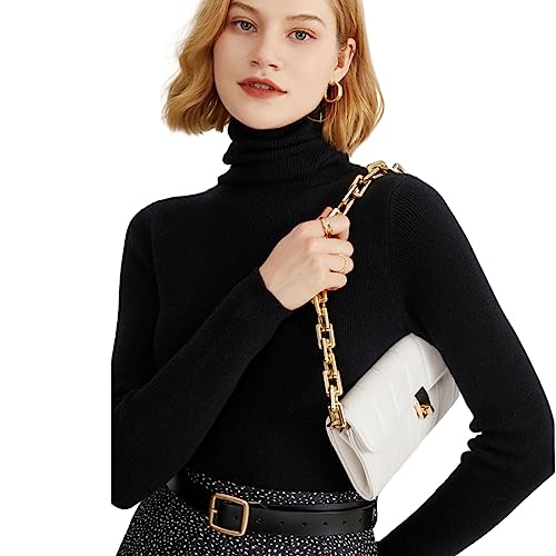Berax Damen Pullover Rollkragen Strickpullover Basic Frühling Herbst Dünn Strickpulli Elegant Langarmshirt,Schwarz Medium von Berax