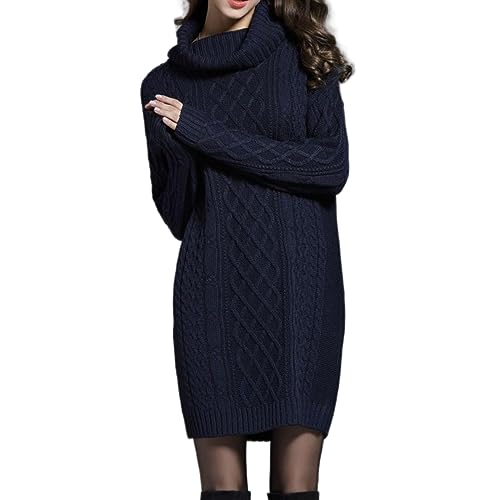 Berax Damen Strickkleid Rollkragen Pulloverkleid Langarm Twist Strick Pullikleid Minikleid Winterkleid, Marineblau Large von Berax