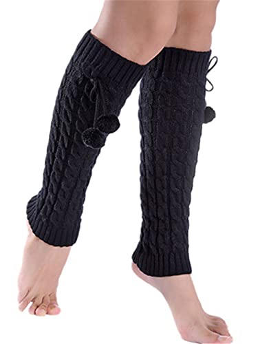 Berax Damen Stulpen BeinwärmerMädchen Extra Lang Basic Leg Warmer Gestrickte Over-Knee Lange Stulpe Beinstulpe mit Bommeln von Berax