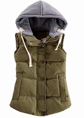 Berax Damen Weste Winter Ärmellos Warm Steppweste Outdoor Weste Mit Kapuze,Armeegrün X-Large von Berax