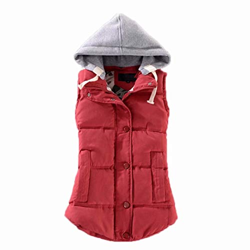 Berax Damen Weste Winter Ärmellos Warm Steppweste Outdoor Weste Mit KapuzeWeinrot 4X-Large von Berax