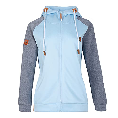Berax Jacke Damen Sweatjacke Hoodie Sweatshirt Oberteile Damen Pullover Kapuzenpullover Pulli mit Reissverschluss (Blau, 4X-Large-Büste 45.66zoll) von Berax