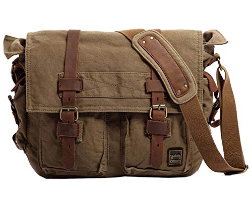 Berchirly Vintage Military Herren Umhängetasche aus Segeltuch für 34,3 - 43,2 cm (13,3 - 17 Zoll) Laptops, grün, M-13.3" von Berchirly