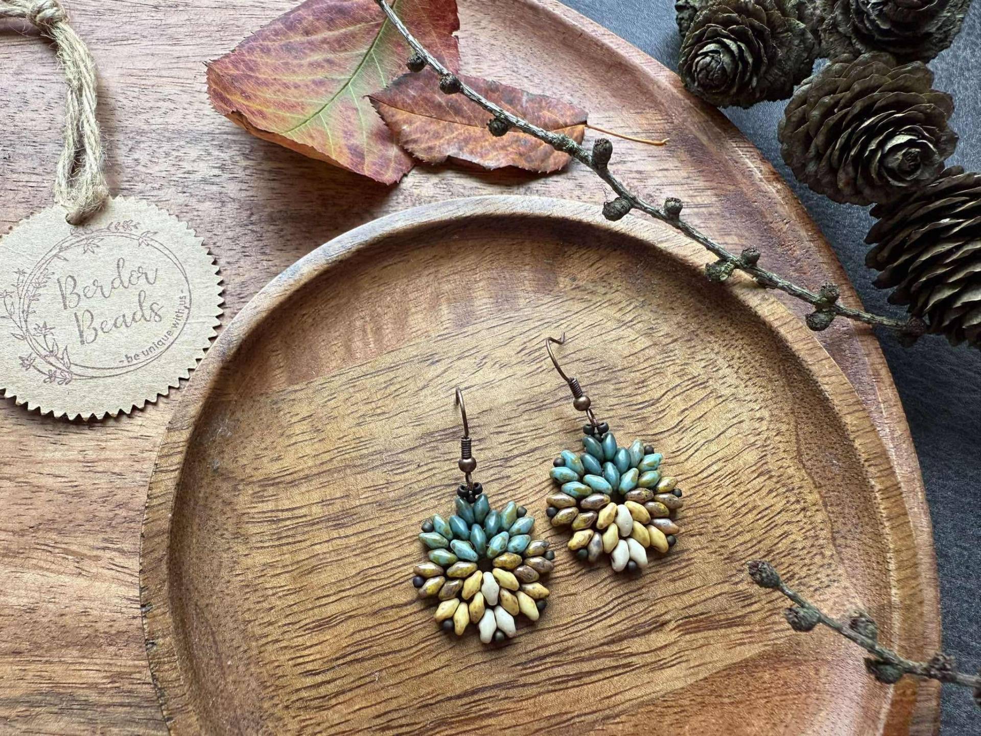 Limited Handwoven Beaded Earrings, Little Modern Lightweight, Neutral Style, Nature Inspired, Gift For Her, Unique Art, Blue von BerdorBeads