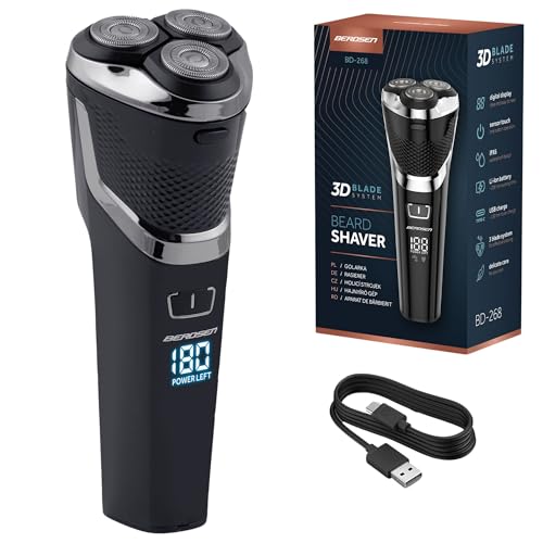 Berdsen Rasierer Herren Elektrisch Rotationsrasierer Elektrorasierer Haarschneidemaschine LCD Schwarz von Berdsen