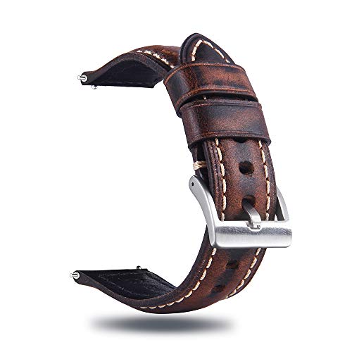 Berfine Quick Release Rindsleder Uhrenarmband 18mm, Vintage Retro Pull-Up Leder Uhrenband, Ersatzarmband für Damen Herren Uhr und Smartwatch, Dunkelbraun von Berfine