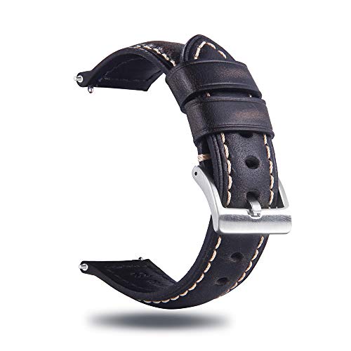 Berfine Quick Release Rindsleder Uhrenarmband 18mm, Vintage Retro Pull-Up Leder Uhrenband, Ersatzarmband für Damen Herren Uhr und Smartwatch, Schwarzbraun von Berfine