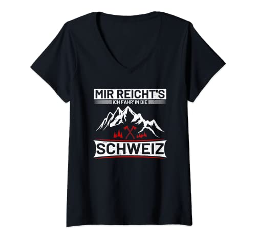 Damen Mir reichts ich fahr in die Schweiz Nordic Walking Pilgern T-Shirt mit V-Ausschnitt Damen Mir reichts ich fahr in die Schweiz Nordic Walking Pilgern T-Shirt mit V-Ausschnitt von Berg Mountain Wandern Alpen Tirol Spruch Outfit