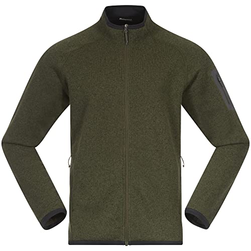 Bergans Kamphaug Knitted M Jacket Grün - Vielseitiger komfortabler Herren Midlayer, Größe XL - Farbe Dark Olive Green von Bergans