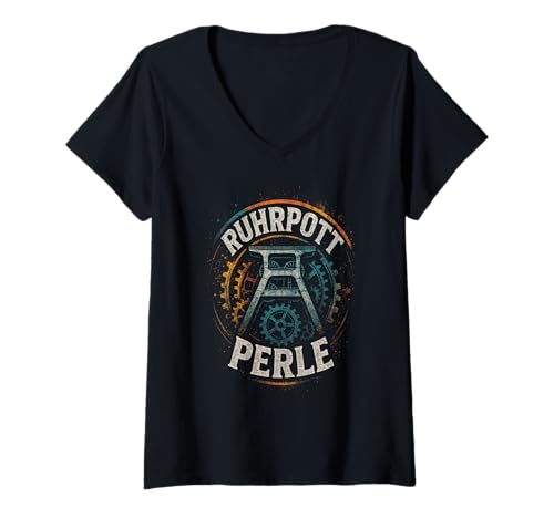 Damen Ruhrpott Perle - Ruhrpott T-Shirt mit V-Ausschnitt von Bergbau Zeche Ruhrgebiet Kumpel Kohle Bergwerk