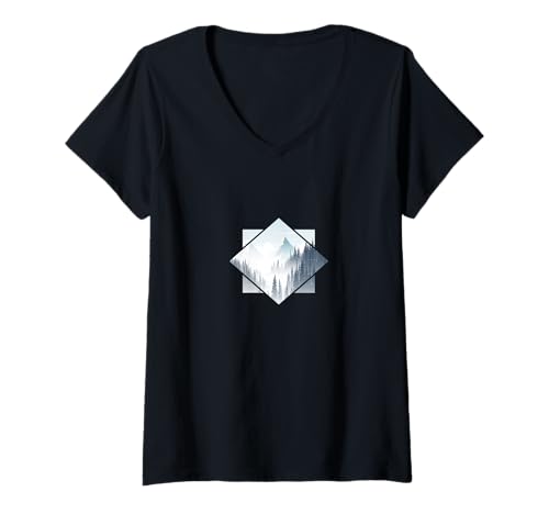 Damen Berge Camping Berg Natur Quadrat Wald Geometrie T-Shirt mit V-Ausschnitt Damen Berge Camping Berg Natur Quadrat Wald Geometrie T-Shirt mit V-Ausschnitt von Berge Camping Berg Natur Quadrat Wandern