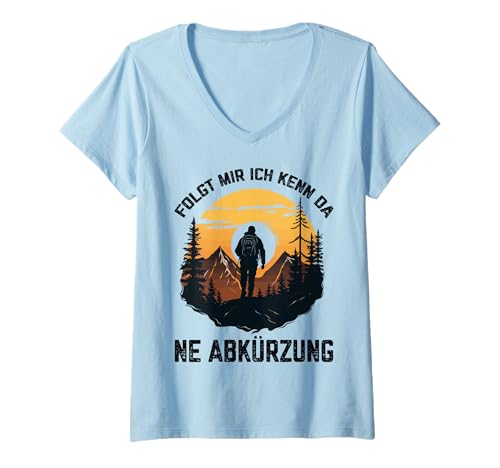 Damen Ich Kenn da eine Abkürzung lustige Sprüche für Bergsteiger T-Shirt mit V-Ausschnitt von Berge Natur Designs24
