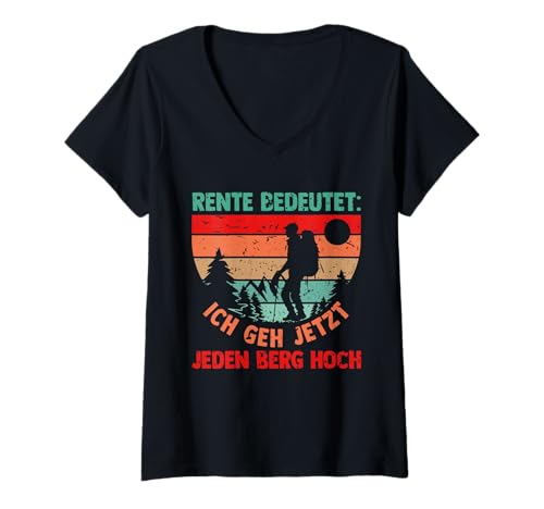 Damen Rente Wandern Wanderer Rentner Ruhestand T-Shirt mit V-Ausschnitt von Berge Wandern Pension Wandersport Rente