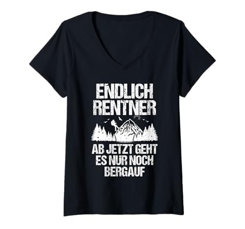 Damen Rente Wandern Wanderer Rentner Ruhestand T-Shirt mit V-Ausschnitt von Berge Wandern Pension Wandersport Rente