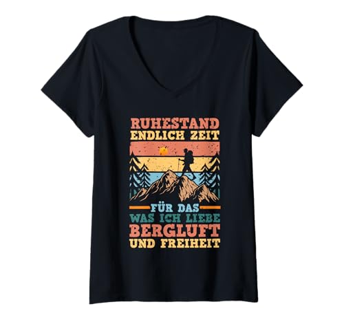 Damen Rente Wandern Wanderer Rentner Ruhestand T-Shirt mit V-Ausschnitt von Berge Wandern Pension Wandersport Rente