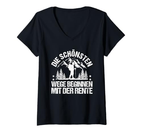 Damen Rente Wandern Wanderer Rentner Ruhestand T-Shirt mit V-Ausschnitt von Berge Wandern Pension Wandersport Rente