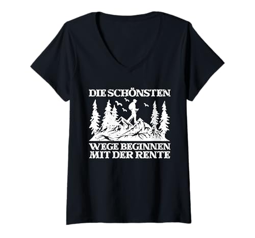 Damen Rente Wandern Wanderer Rentner Ruhestand T-Shirt mit V-Ausschnitt Damen Rente Wandern Wanderer Rentner Ruhestand T-Shirt mit V-Ausschnitt von Berge Wandern Pension Wandersport Rente