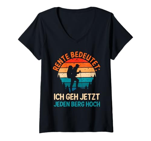 Damen Rente Wandern Wanderer Rentner Ruhestand T-Shirt mit V-Ausschnitt von Berge Wandern Pension Wandersport Rente
