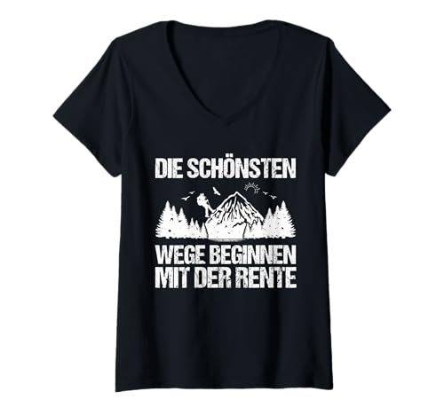 Damen Rente Wandern Wanderer Rentner Ruhestand T-Shirt mit V-Ausschnitt von Berge Wandern Pension Wandersport Rente