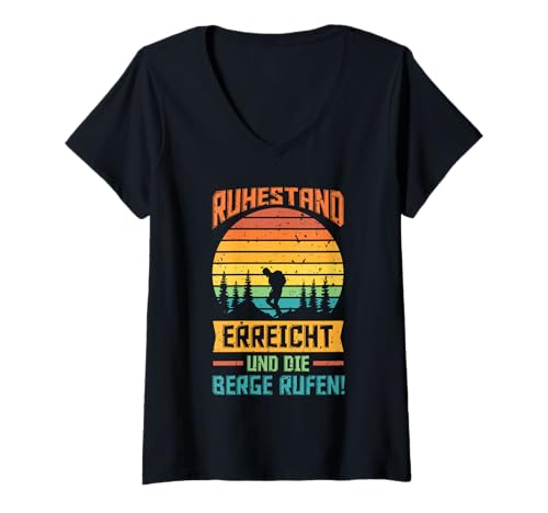 Damen Rente Wandern Wanderer Rentner Ruhestand T-Shirt mit V-Ausschnitt von Berge Wandern Pension Wandersport Rente