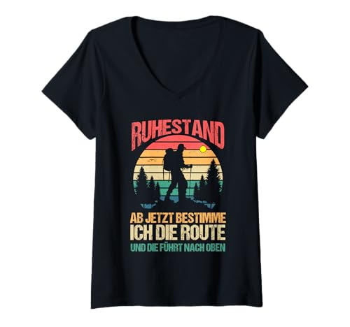 Damen Rente Wandern Wanderer Rentner Ruhestand T-Shirt mit V-Ausschnitt von Berge Wandern Pension Wandersport Rente