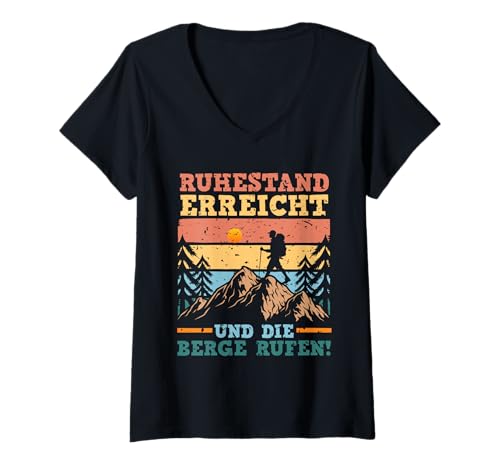 Damen Rente Wandern Wanderer Rentner Ruhestand T-Shirt mit V-Ausschnitt von Berge Wandern Pension Wandersport Rente