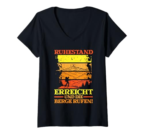 Damen Rente Wandern Wanderer Rentner Ruhestand T-Shirt mit V-Ausschnitt von Berge Wandern Pension Wandersport Rente