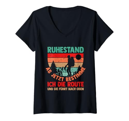 Damen Rente Wandern Wanderer Rentner Ruhestand T-Shirt mit V-Ausschnitt von Berge Wandern Pension Wandersport Rente