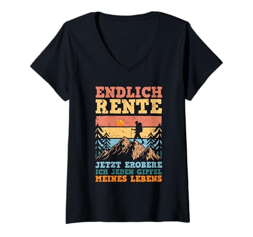 Damen Rente Wandern Wanderer Rentner Ruhestand T-Shirt mit V-Ausschnitt von Berge Wandern Pension Wandersport Rente