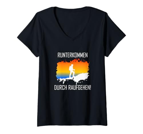 Damen Runterkommen durch Raufgehen T-Shirt mit V-Ausschnitt Damen Runterkommen durch Raufgehen T-Shirt mit V-Ausschnitt von Bergleben